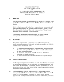 Agreement Between the Ice Seal Committee and the National Marine Fisheries Service for the Co-Management of Alaskan Ice Seal Populations