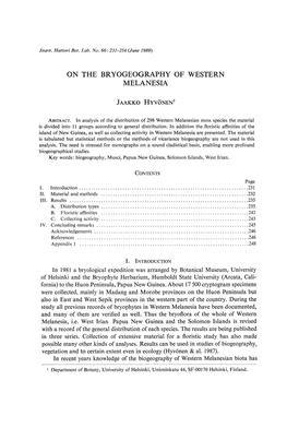 On the Bryogeography of Western Melanesia