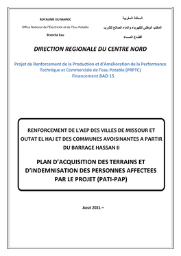 Renforcement De L'aep Des Villes De Missour Et Outat El Haj Et Des Communes Avoisinantes a Partir Du Barrage Hassan Ii