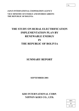 The Study on Rural Electrification Implementation Plan by Renewable Energy in the Republic of Bolivia