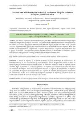 Fifty-One New Additions to the Butterfly (Lepidoptera: Rhopalocera) Fauna of Tripura, North-East India