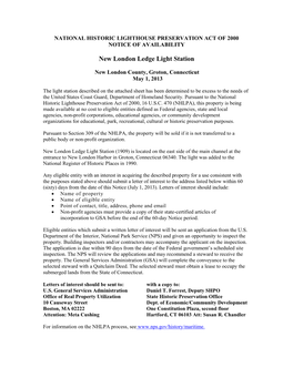 New London Ledge Light Station NOA & Fact Sheet