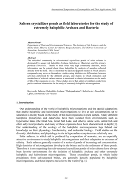 Saltern Crystallizer Ponds As Field Laboratories for the Study of Extremely Halophilic Archaea and Bacteria