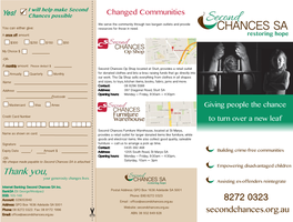 Thank You,Your Generosity Changes Lives Assisting Ex-Offenders Reintegrate Internet Banking: Second Chances SA Inc