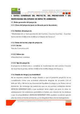 I. Datos Generales Del Proyecto, Del Promovente Y Del Responsable Del Estudio De Impacto Ambiental I.1