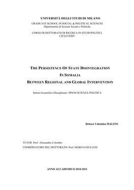 The Persistence of State Disintegration in Somalia