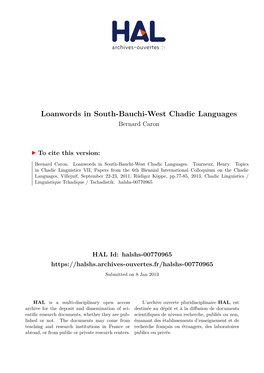 Loanwords in South-Bauchi-West Chadic Languages Bernard Caron