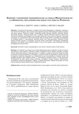 Sinopsis Y Novedades Taxonómicas De La Familia Marantaceae En La Argentina, Incluyendo Una Nueva Cita Para El Paraguay