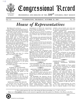 Congressional Record United States Th of America PROCEEDINGS and DEBATES of the 109 CONGRESS, FIRST SESSION