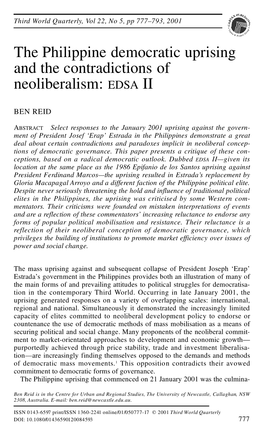 The Philippine Democratic Uprising and the Contradictions of Neoliberalism: EDSA II