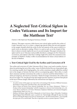 A Neglected Text Critical Siglum in Codex Vaticanus and Its Import For