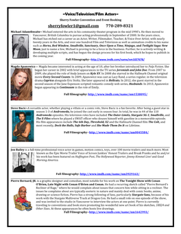 Voice/Television/Film Actors~ Sherry Fowler Convention and Event Booking
