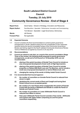 Community Governance Review - End of Stage 4