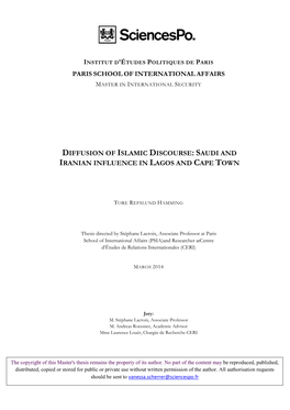 Diffusion of Islamic Discourse : Saudi and Iranian Influence in Lagos and Cape Town