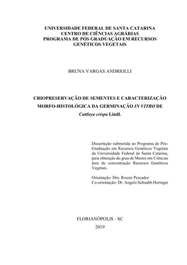 Universidade Federal De Santa Catarina Centro De Ciências Agrárias Programa De Pós Graduação Em Recursos Genéticos Vegetais