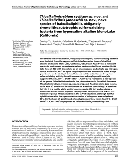 Thioalkalimicrobium Cyclicum Sp. Nov. and Thioalkalivibrio Jannaschii Sp