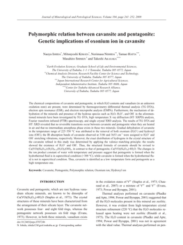 Polymorphic Relation Between Cavansite and Pentagonite: Genetic Implications of Oxonium Ion in Cavansite