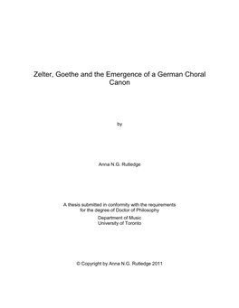 Zelter, Goethe and the Emergence of a German Choral Canon