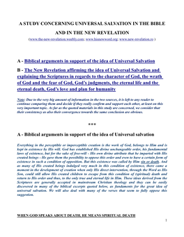 A Study Concerning Universal Salvation in the Bible and in the New Revelation A