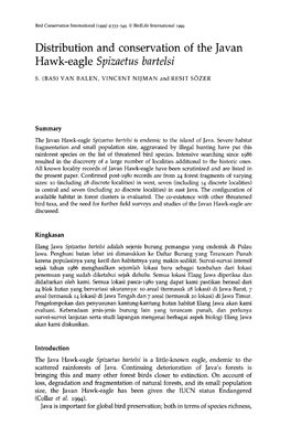 Distribution and Conservation of the Javan Hawk-Eagle Spizaetus Bartelsi