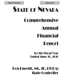 State of Nevada Comprehensive Annual Financial Report Fiscal Year 2016