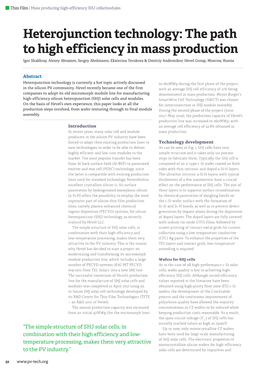 Heterojunction Technology: the Path to High Efficiency in Mass Production