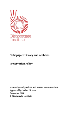 Bishopsgate Library and Archives Preservation Policy