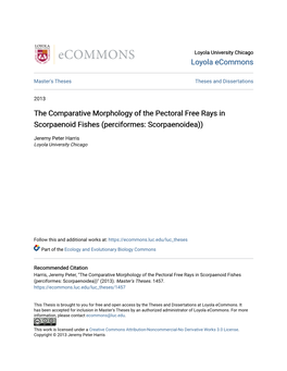 The Comparative Morphology of the Pectoral Free Rays in Scorpaenoid Fishes (Perciformes: Scorpaenoidea))