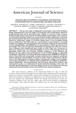 Hourigan2009american Journal of Science Eocene Arc-Continent Collision and Crustal Consolidation in Kamchatka Russian Far East