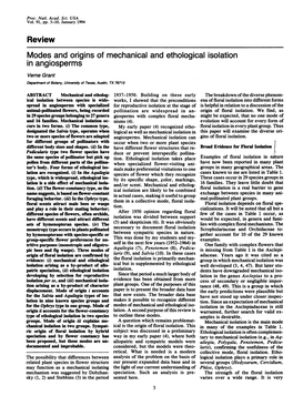 Review Modes and Origins of Mechanical and Ethological Isolation in Angiosperms Verne Grant Department of Botany, University of Texas, Austin, TX 78713