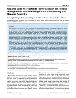 Genome-Wide Microsatellite Identification in the Fungus Anisogramma Anomala Using Illumina Sequencing and Genome Assembly