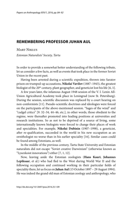 Remembering Professor Juhan Aul M
