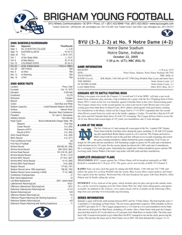 BRIGHAM YOUNG FOOTBALL BYU Athletic Communications • 30 SFH • Provo, UT • (801) 422-8948 • Fax: (801) 422-0633 • Football Contact Info