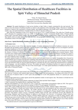 The Spatial Distribution of Healthcare Facilities in Spiti Valley of Himachal Pradesh