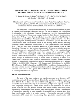 Use of Artificial Insemination to Enhance Propagation of Giant Pandas at the Wolong Breeding Center