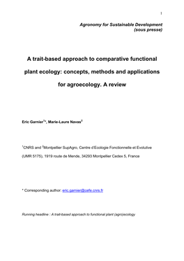 A Trait-Based Approach to Comparative Functional Plant Ecology