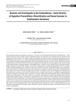 Bivalves and Brachiopods in the Carboniferous - Early Permian of Argentine Precordillera: Diversification and Faunal Turnover in Southwestern Gondwana