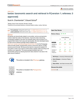 Taxize: Taxonomic Search and Retrieval in R [Version 1; Referees: 3 Approved] Scott A