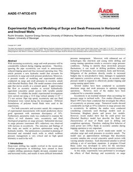 Experimental Study and Modeling of Surge and Swab