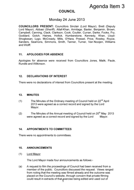 Agenda Item 3 COUNCIL