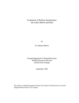 Evaluation of Walleye Introductions Into Lakes Burton and Seed