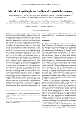 Microrna Profiling in Murine Liver After Partial Hepatectomy