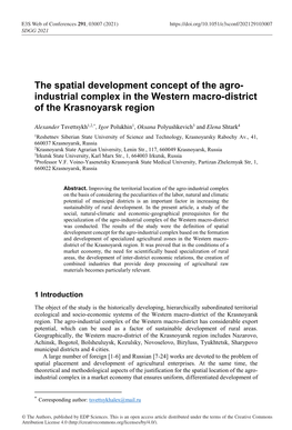 The Spatial Development Concept of the Agro-Industrial Complex in the Western Macro-District of the Krasnoyarsk Region
