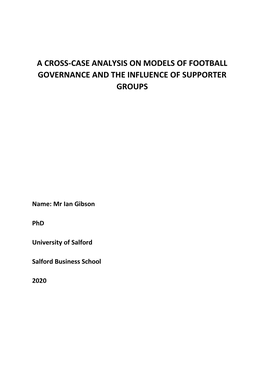 A Cross-Case Analysis on Models of Football Governance and the Influence of Supporter Groups