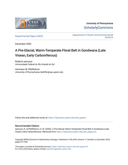 A Pre-Glacial, Warm-Temperate Floral Belt in Gondwana (Late Visean, Early Carboniferous)