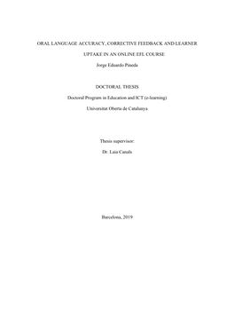 Oral Language Accuracy, Corrective Feedback and Learner