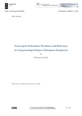 Eurosceptic Federalism: Paradoxes and Relevance of a Long-Running Critique of European Integration by Tommaso Visone