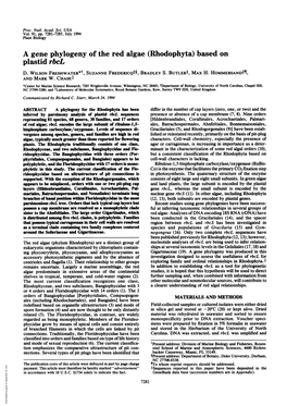 A Gene Phylogeny of the Red Algae (Rhodophyta) Based on Plastid Rbcl D