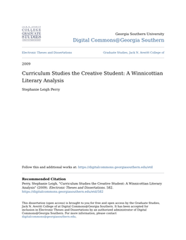 Curriculum Studies the Creative Student: a Winnicottian Literary Analysis
