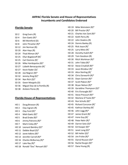 AIFPAC Florida Senate and House of Representatives Incumbents and Candidates Endorsed